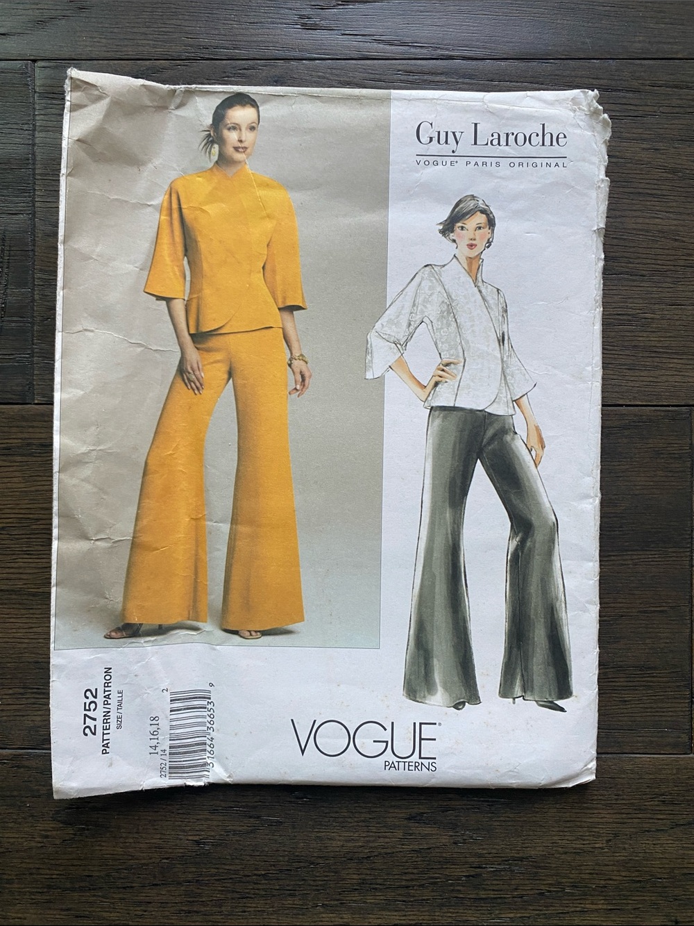 Vogue Pattern 2752 Guy Laroche Wide-Leg Pants & Jacket Set Womens Sz 14-18 New